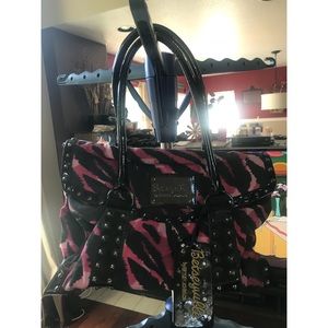 Betsey Johnson Black and Pink Animal Print Tote